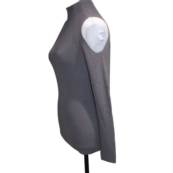 Wilfred Aritzia Chunky Knit Sweater Mock Neck Shoulder Cut Out Gray Medium - Picture 3 of 5